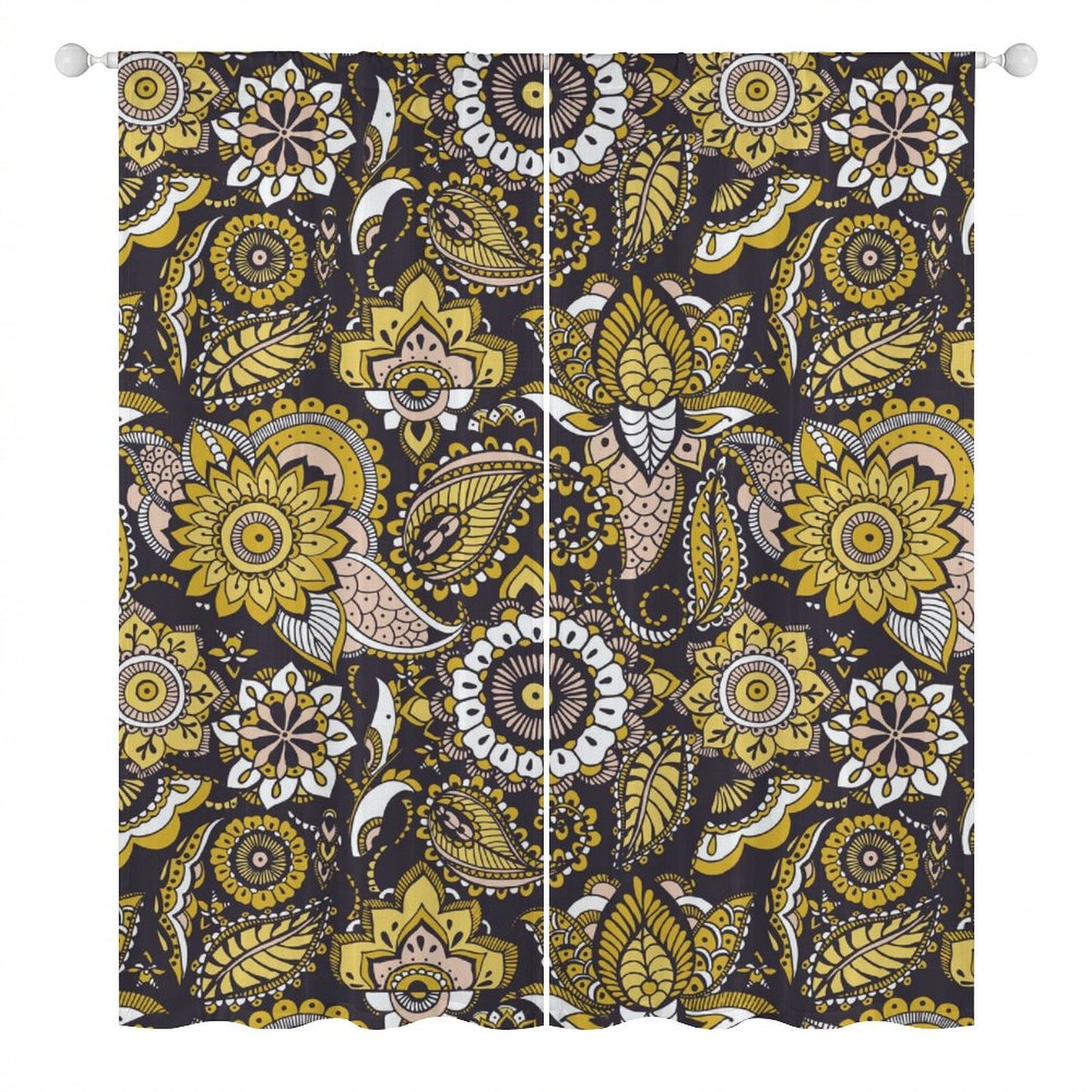 Sheer Curtain Black, White and Yellow