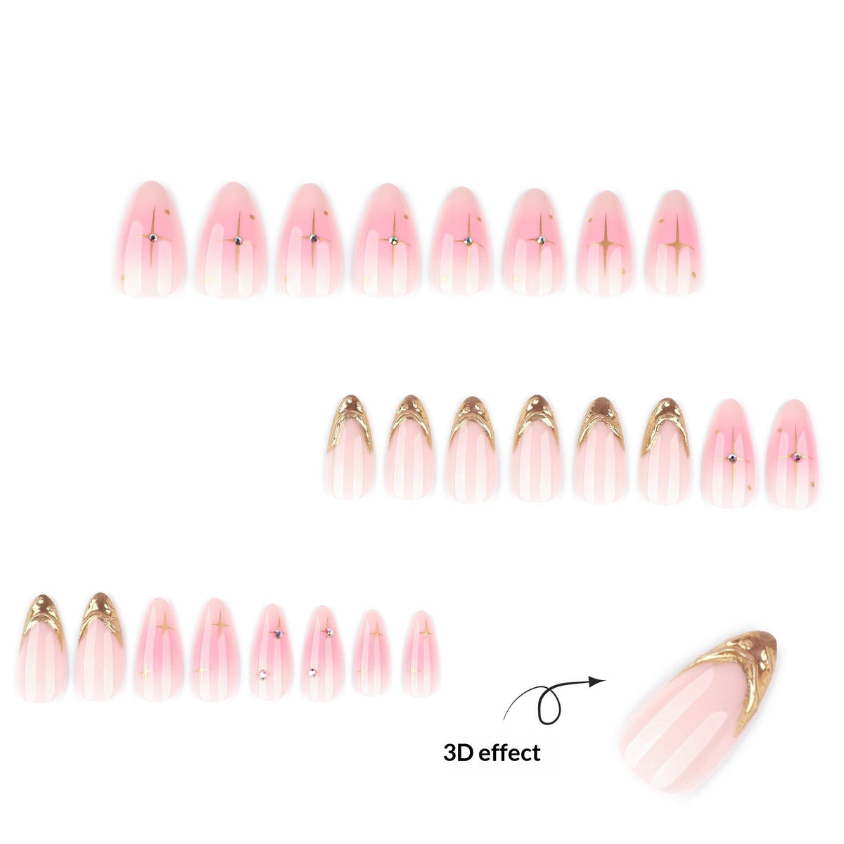 Pink Gold Wave Charm Press On Nails Elegant Design – Image 2