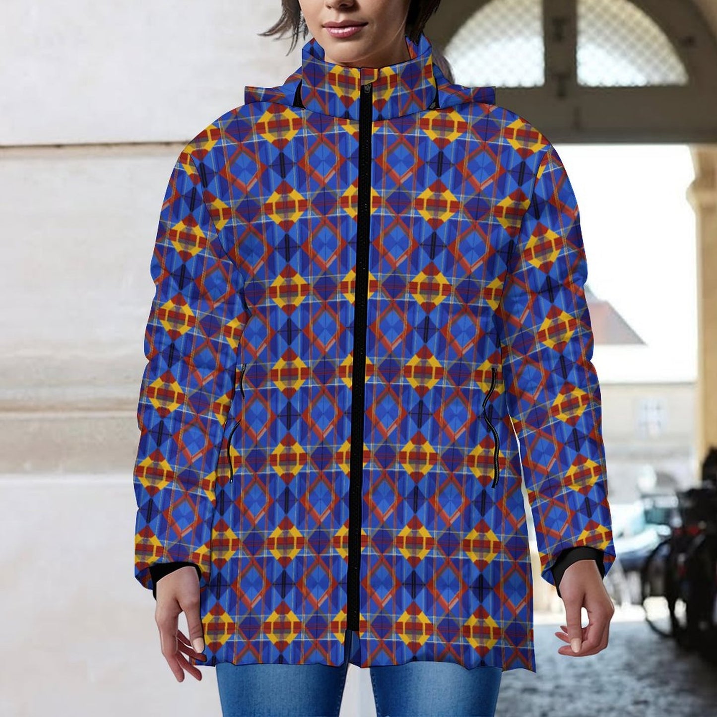 Winter Quilted Long-Sleeve Hooded Outerwear(All-Over Printing)