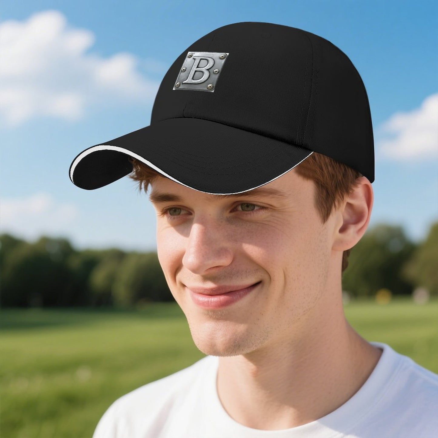 Baseball Cap for Men Women Curved Visor Sandwich - Letter B