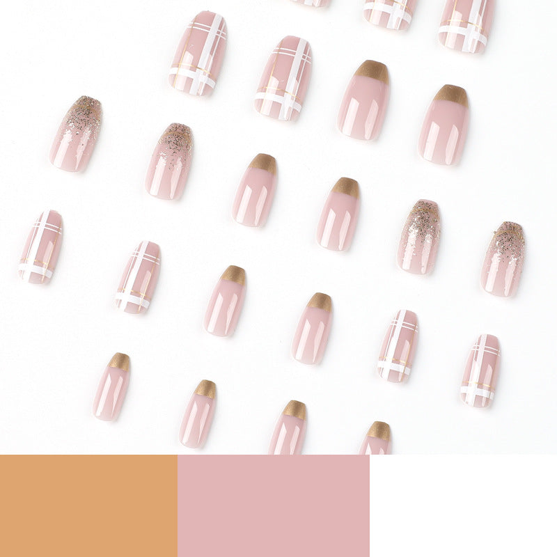 Press-on nails finished product wholesale Press-on nails, French Phnom Penh gold foil plaid nail patch Press-on – Image 4