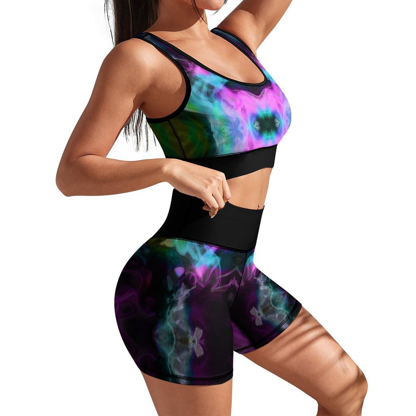 Workout Yoga Set - Black Teal and Pink