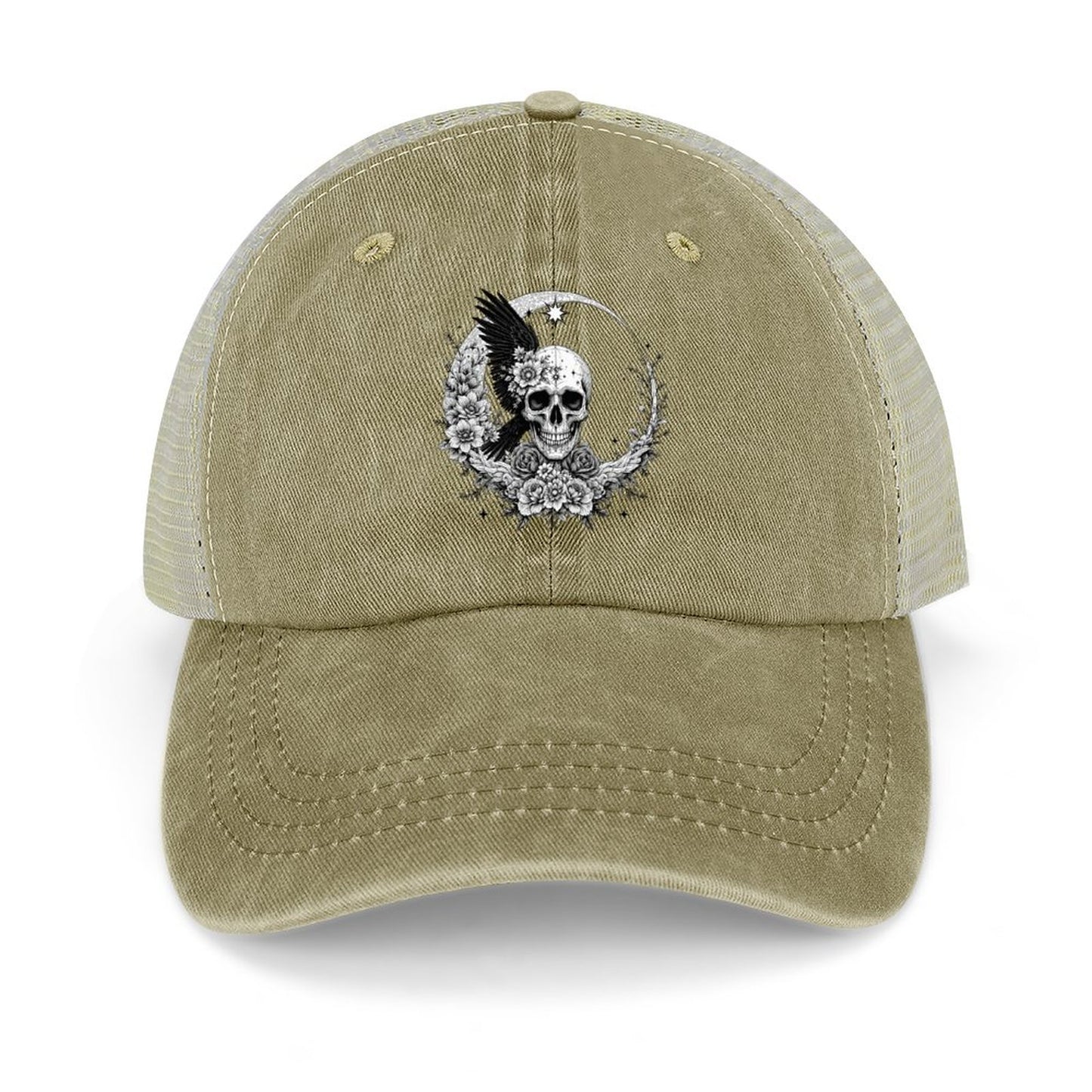 Cotton Trucker Hat for Casual Style - Skull and Roses