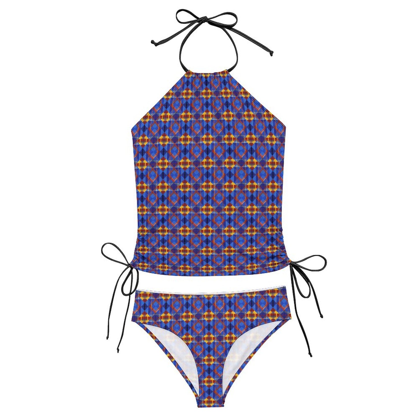 2-Piece Women's Tankini Set with High Neck Halter Top F145kA01 (All-Over Printing)