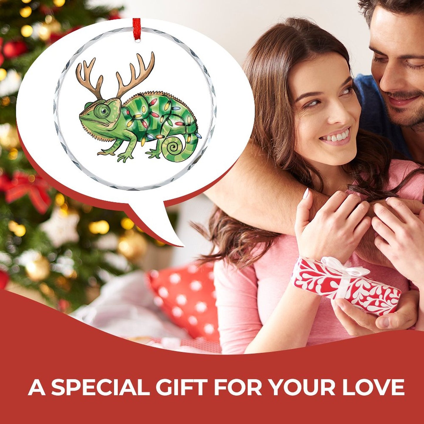 Glass Circular Ornament Pendant Gecko