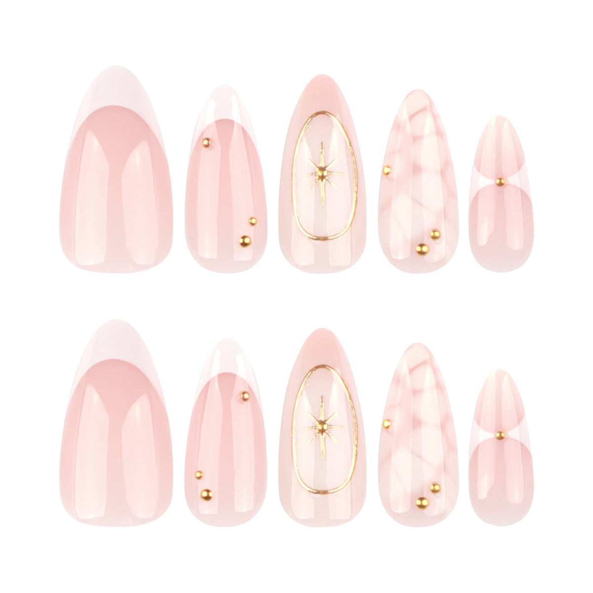 3D Bohemian French White Short Almonds press-on nails – Image 5