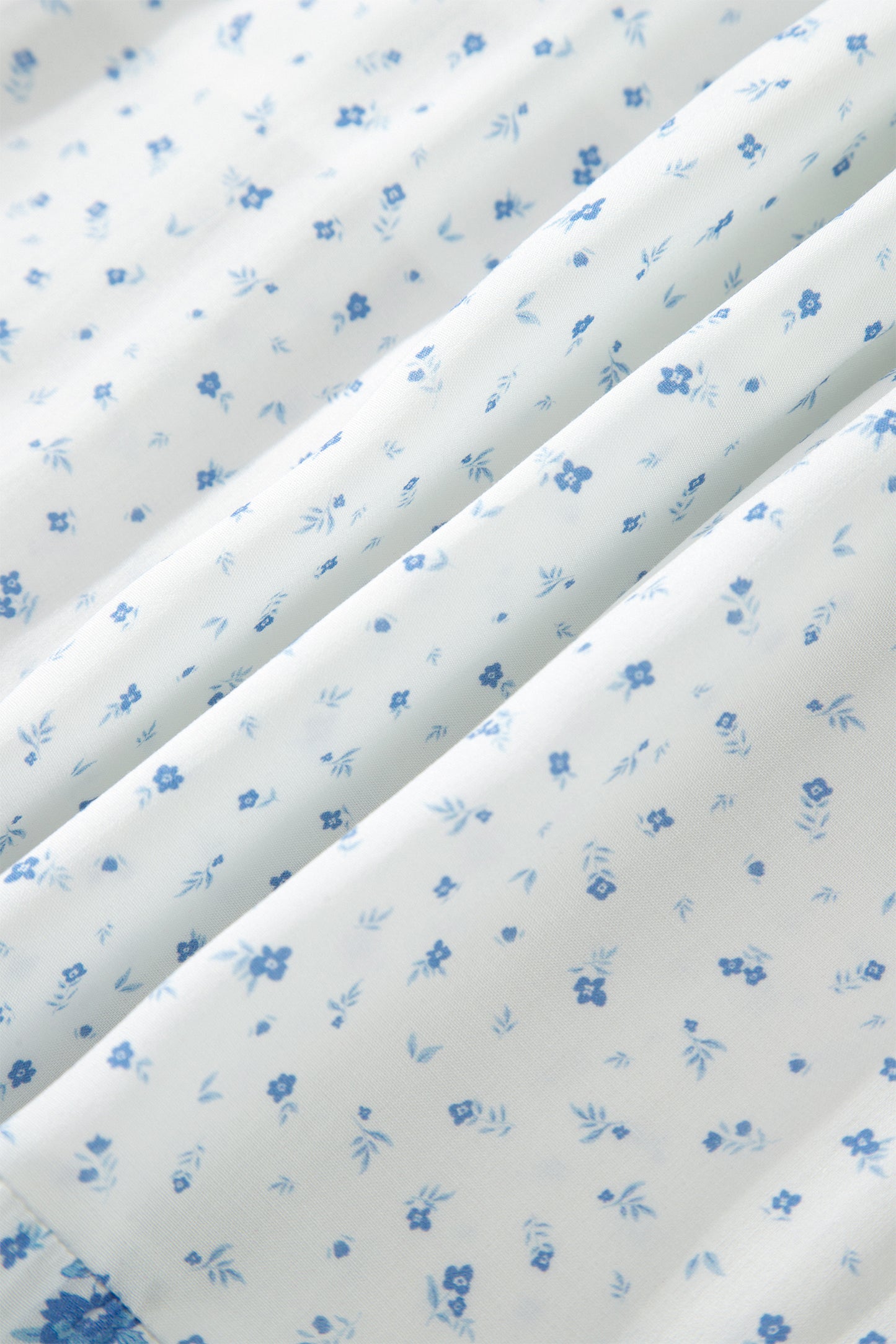 Sky Blue High Waist Tiny Floral Print Boho Maxi Skirt