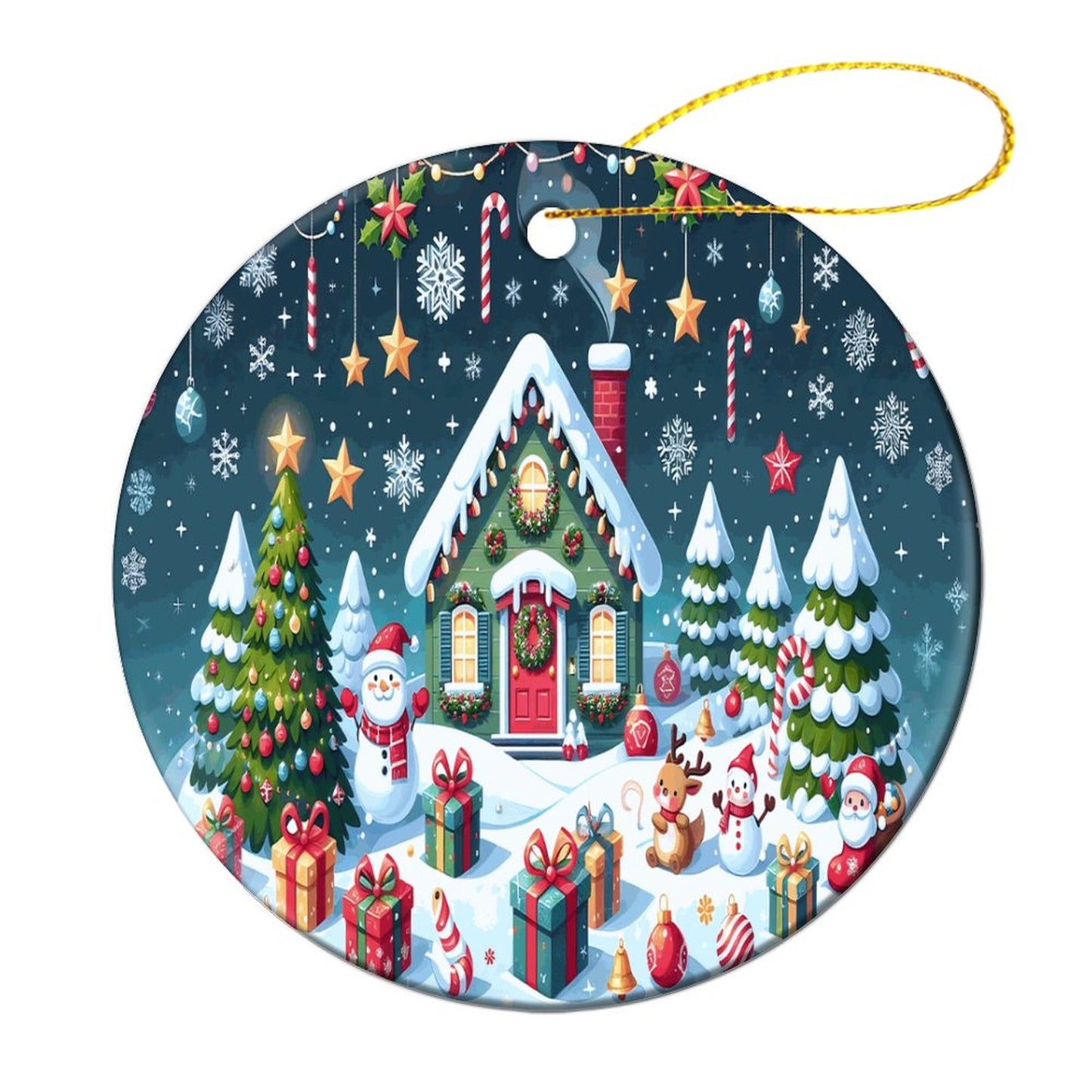 Round Christmas Ceramic Ornament (Glossy Surface)