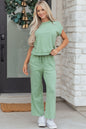 Canton Cuffed Short Sleeve Tee Raw Seam Patch Pocket Drawstring Pants Set