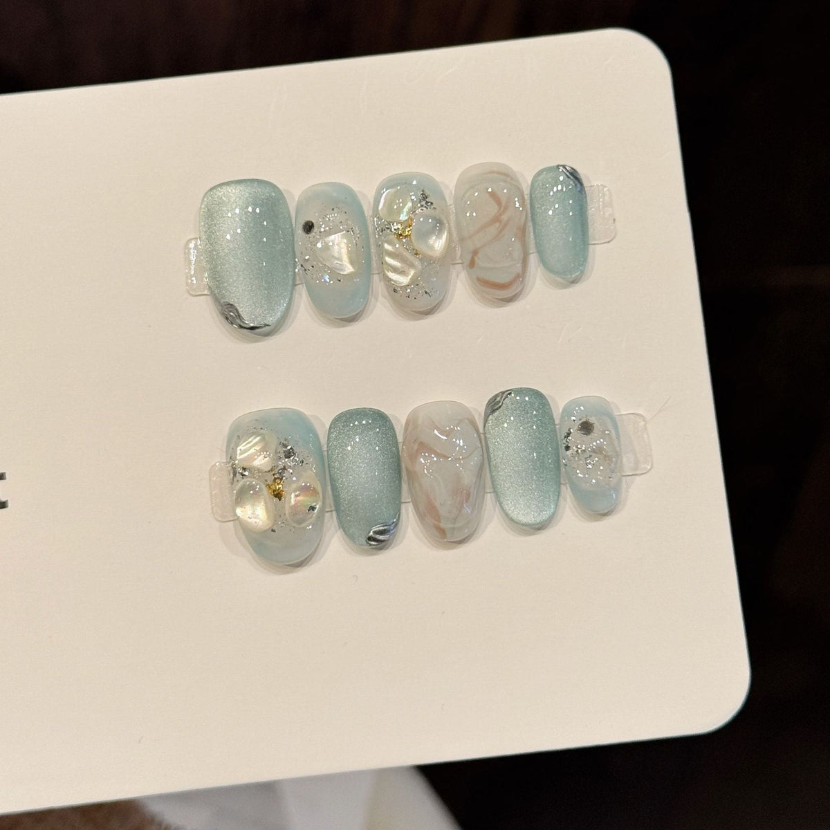 Blue Pearl Glow Marble Elegant Fresh Press On Nails – Image 2