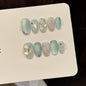 Blue Pearl Glow Marble Elegant Fresh Press On Nails – Image 2
