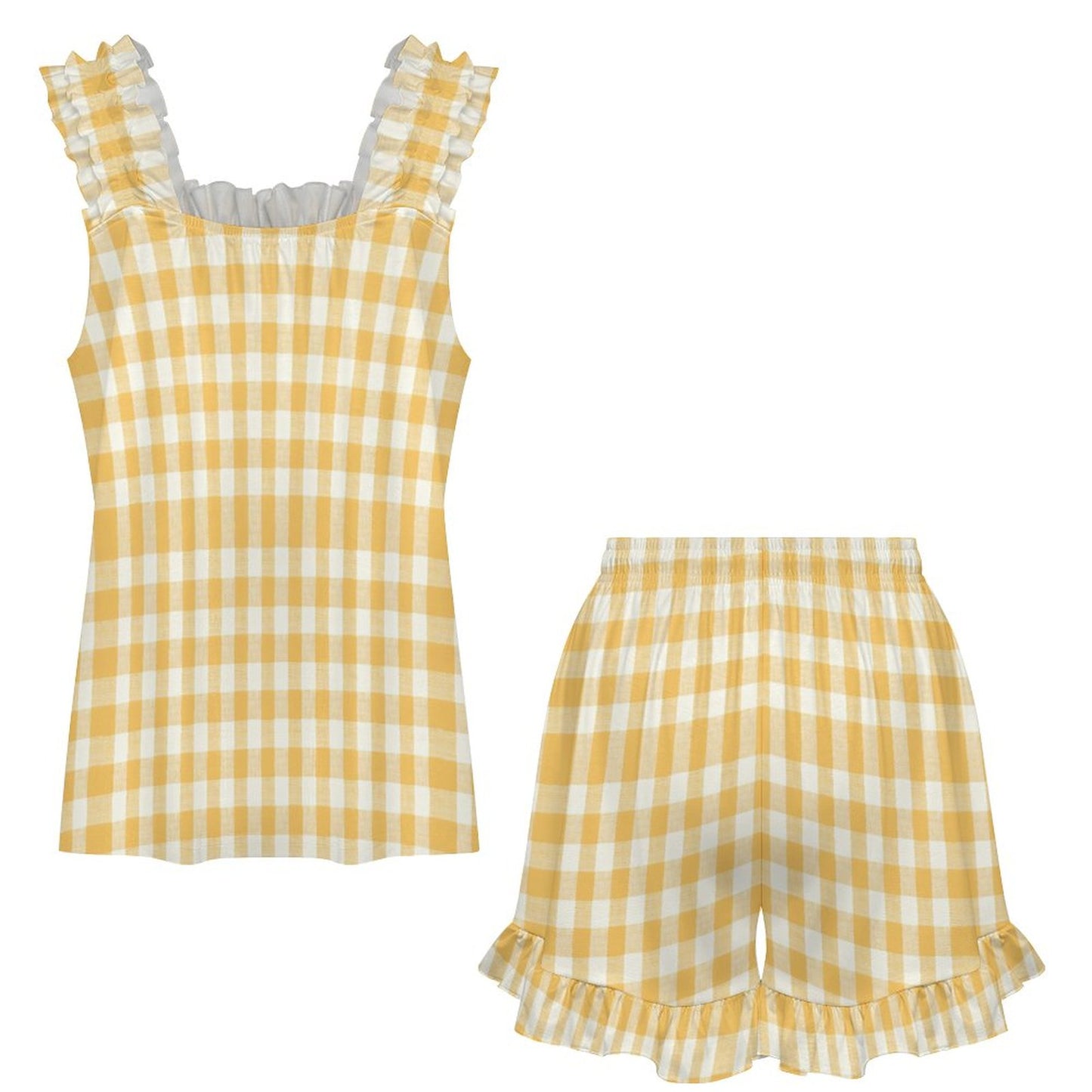 Ruffled Pajama Set Yellow Stripes