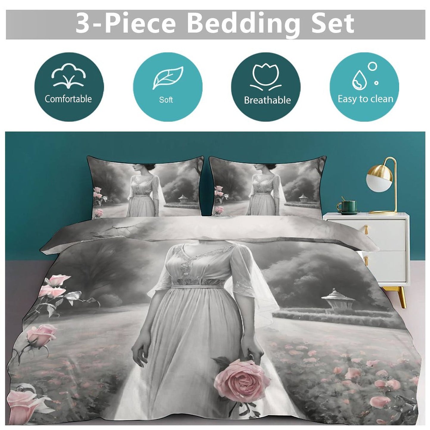 3-Piece Bedding Set-90"x90"/ 229x229cm (Dual-sided Printing)