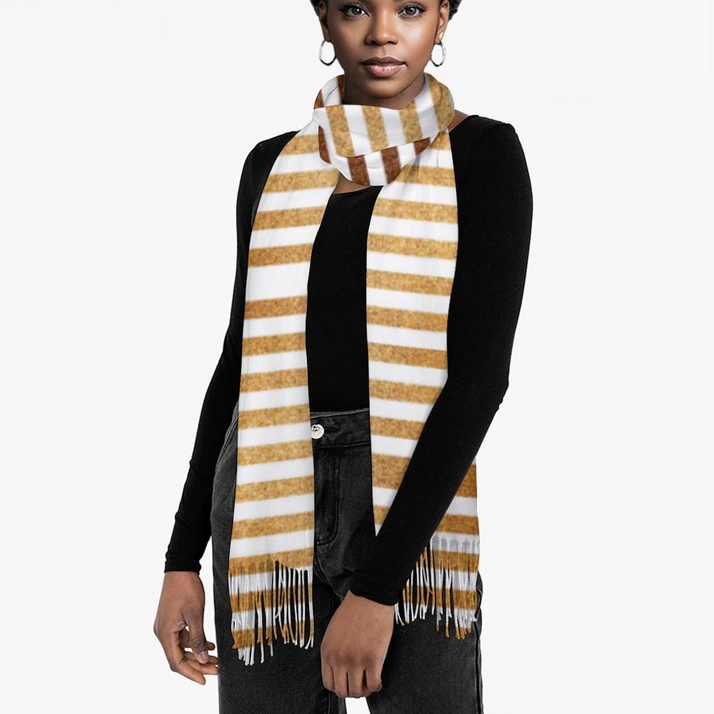 Cashmere-like Tassel Scarf Gold Stripes