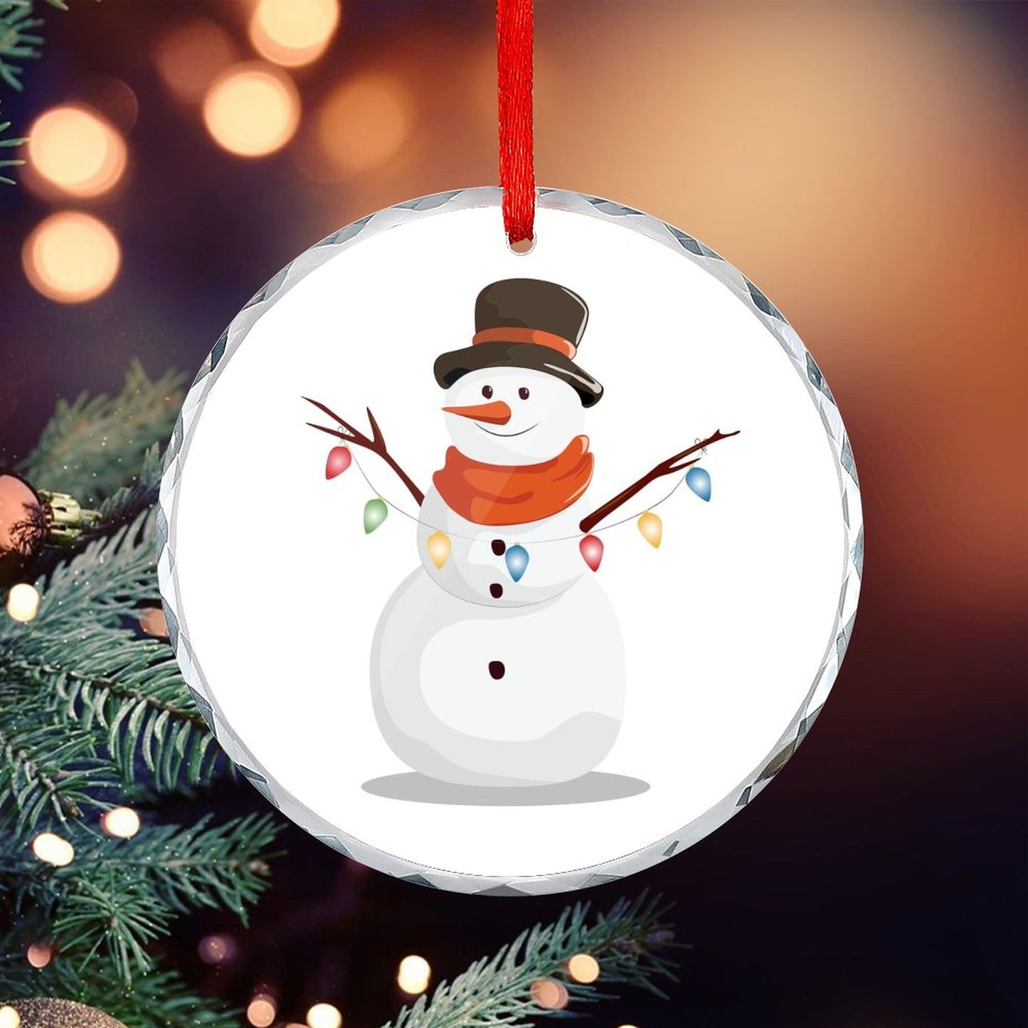 Glass Circular Ornament Pendant - Snowman