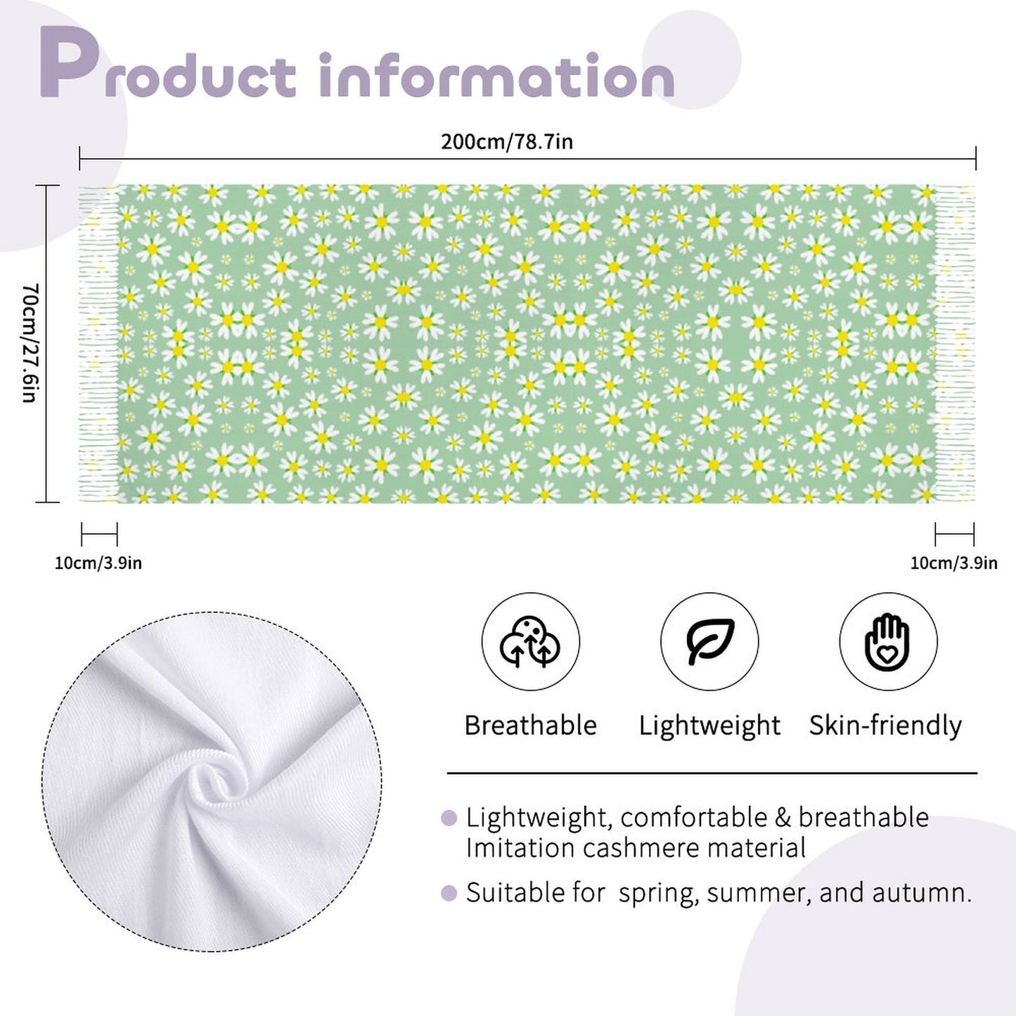 Cashmere-like Tassel Scarf Green Daisy