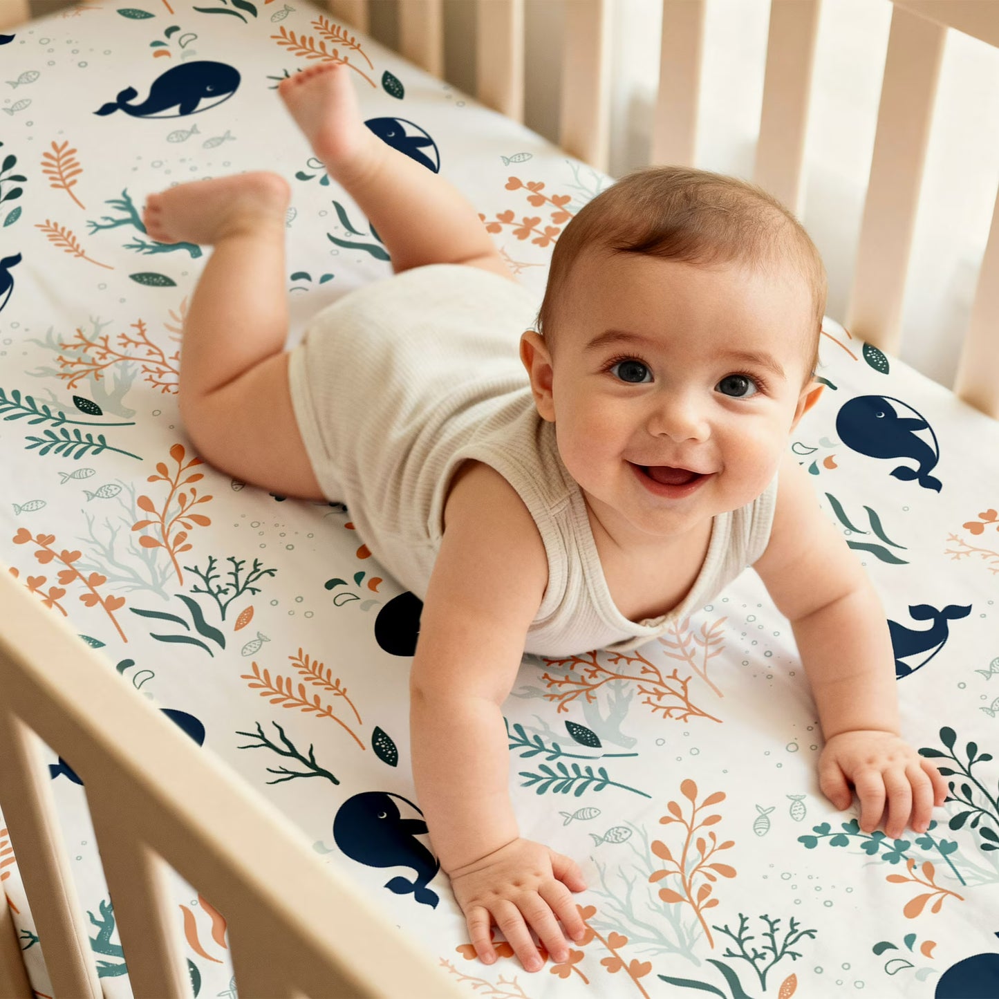 Baby Crib Sheets, Organic Fitted Elastic Toddler Bed Crib Mattress Sheets 52"x28"x9",Blue Ocean