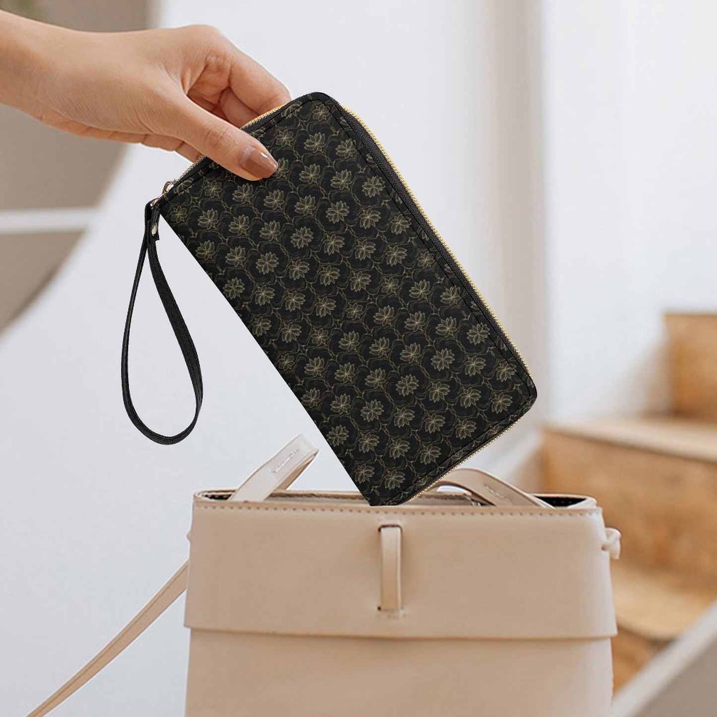 Leather Wallet with Wristlet Strap (2 Pictures on 2 Sides)