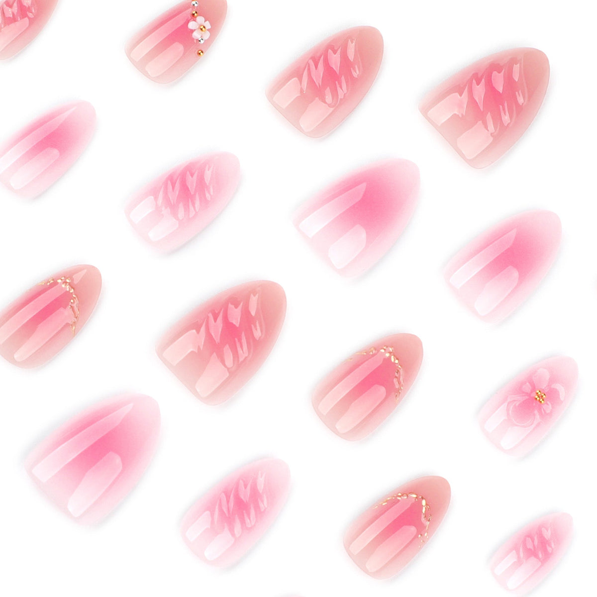 Pink 3D Floral Press On Nails Sweet Girly Design – Image 3