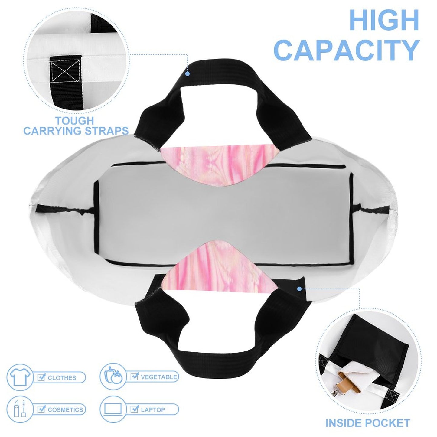 Large One Shoulder Shopping Bag Pink Tie-Dye