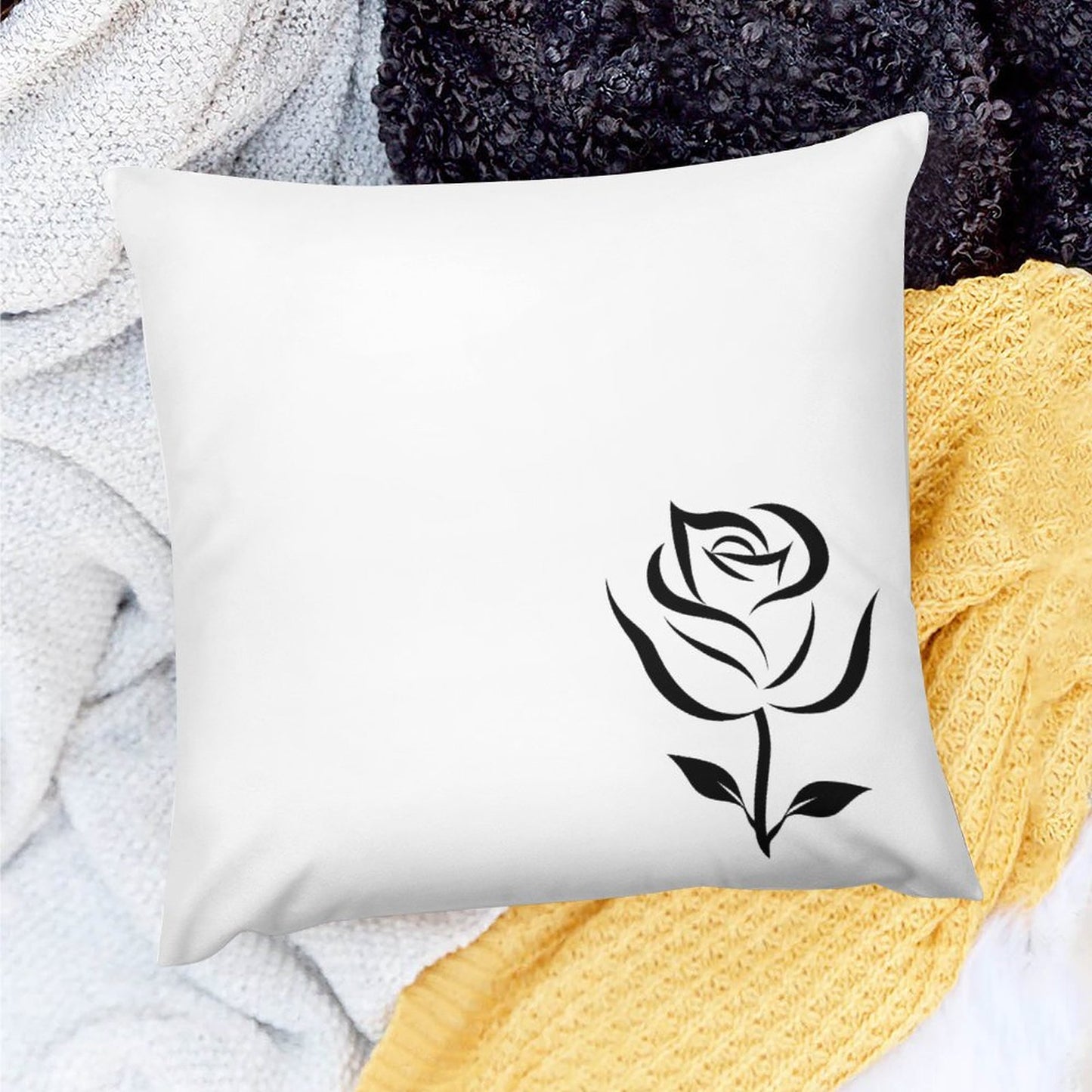 Square Plush Throw Pillow Cover (Pillow Excluded)  Black Rose