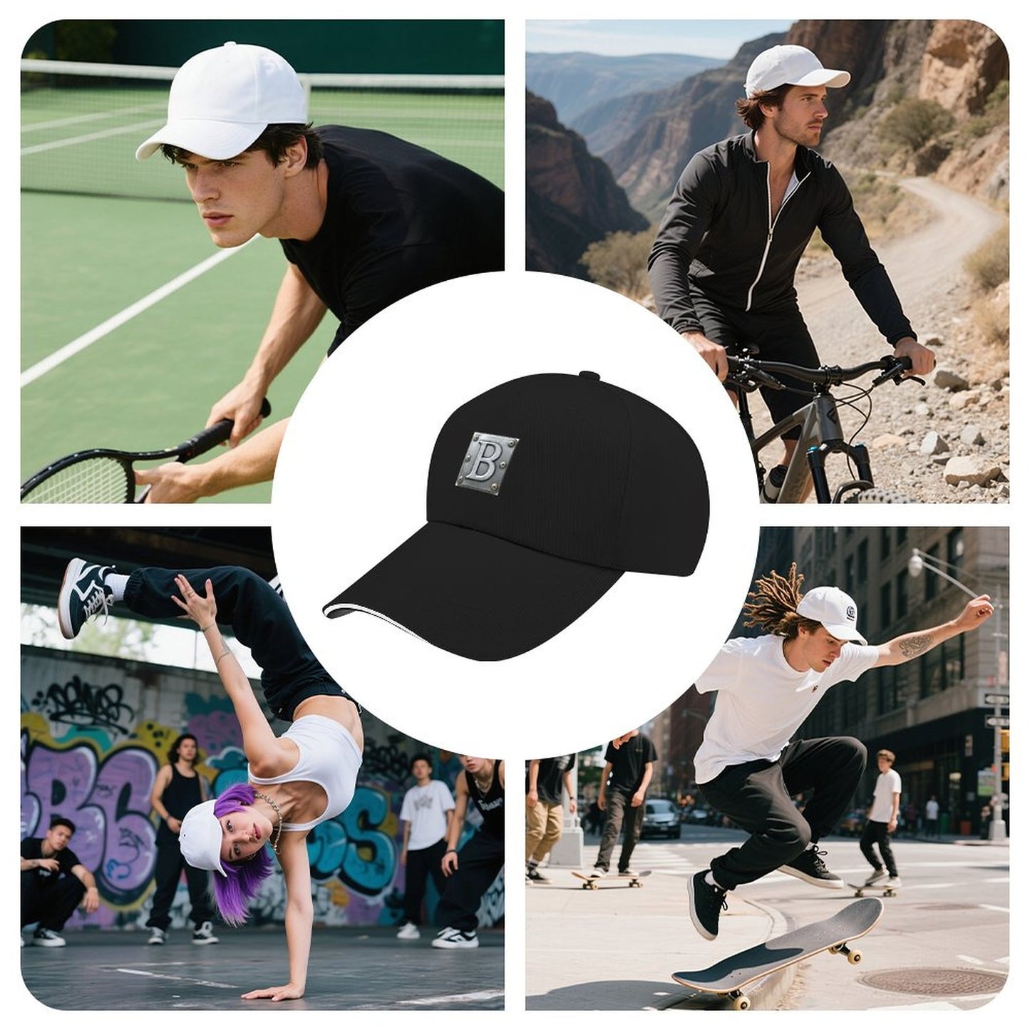 Baseball Cap for Men Women Curved Visor Sandwich - Letter B