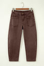 Coffee Solid Color Square Patch Pocket Ankle-length Barrel Jeans