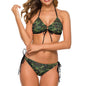 Halter Tie Front Bikini Set Camo