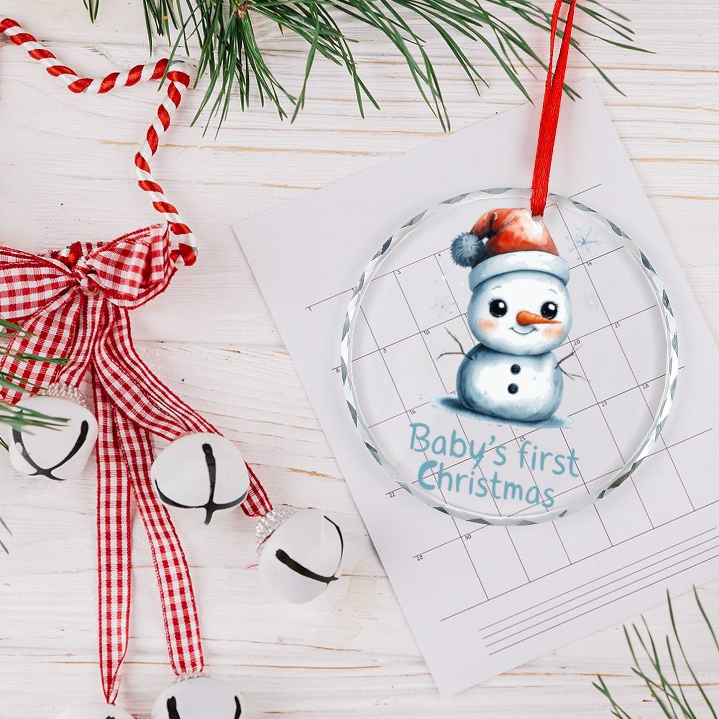 Glass Circular Ornament Pendant - Baby's First Christmas