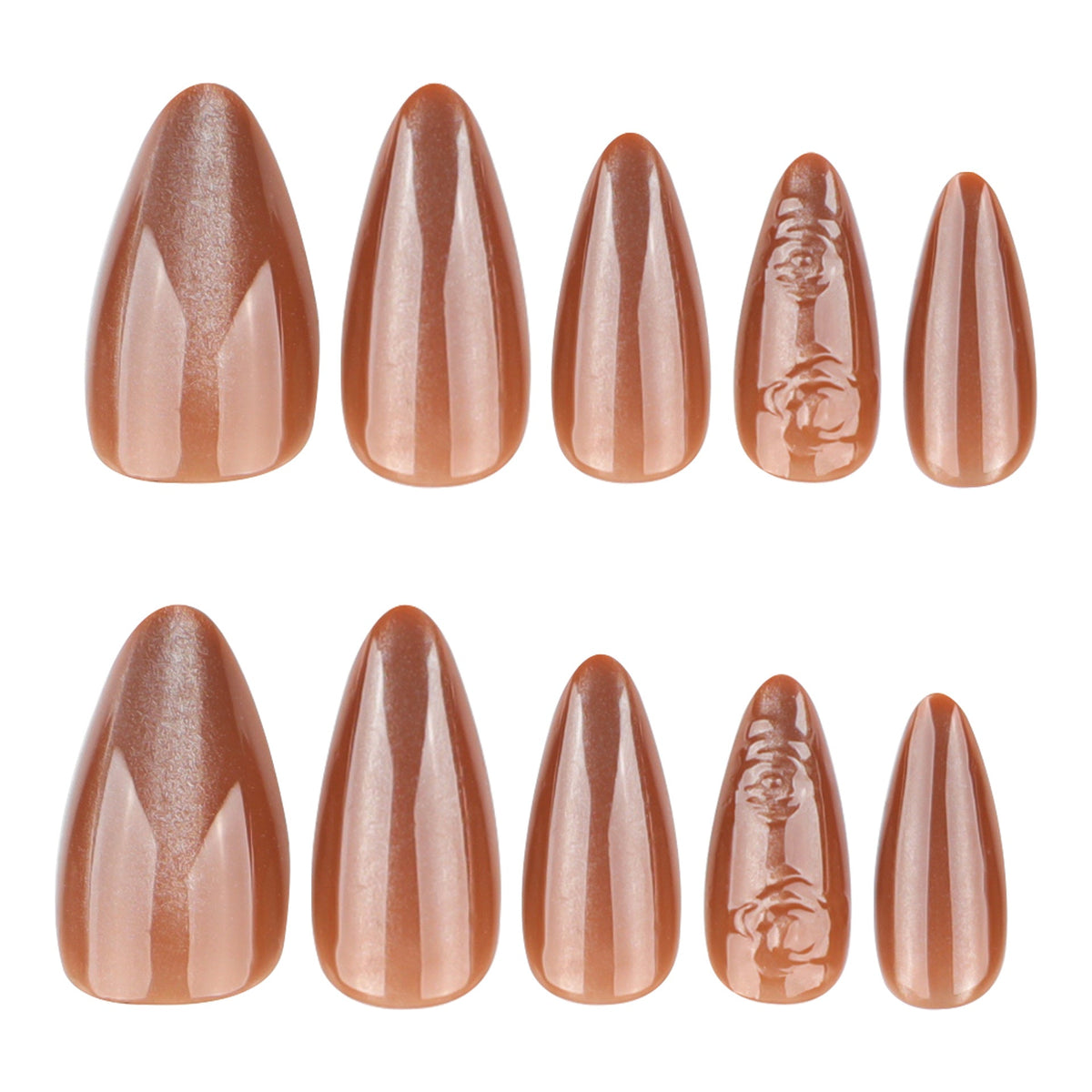 Autumn 3D Stereo Rose Brown Cat Eye Flash Short Almond press-on nails – Image 5