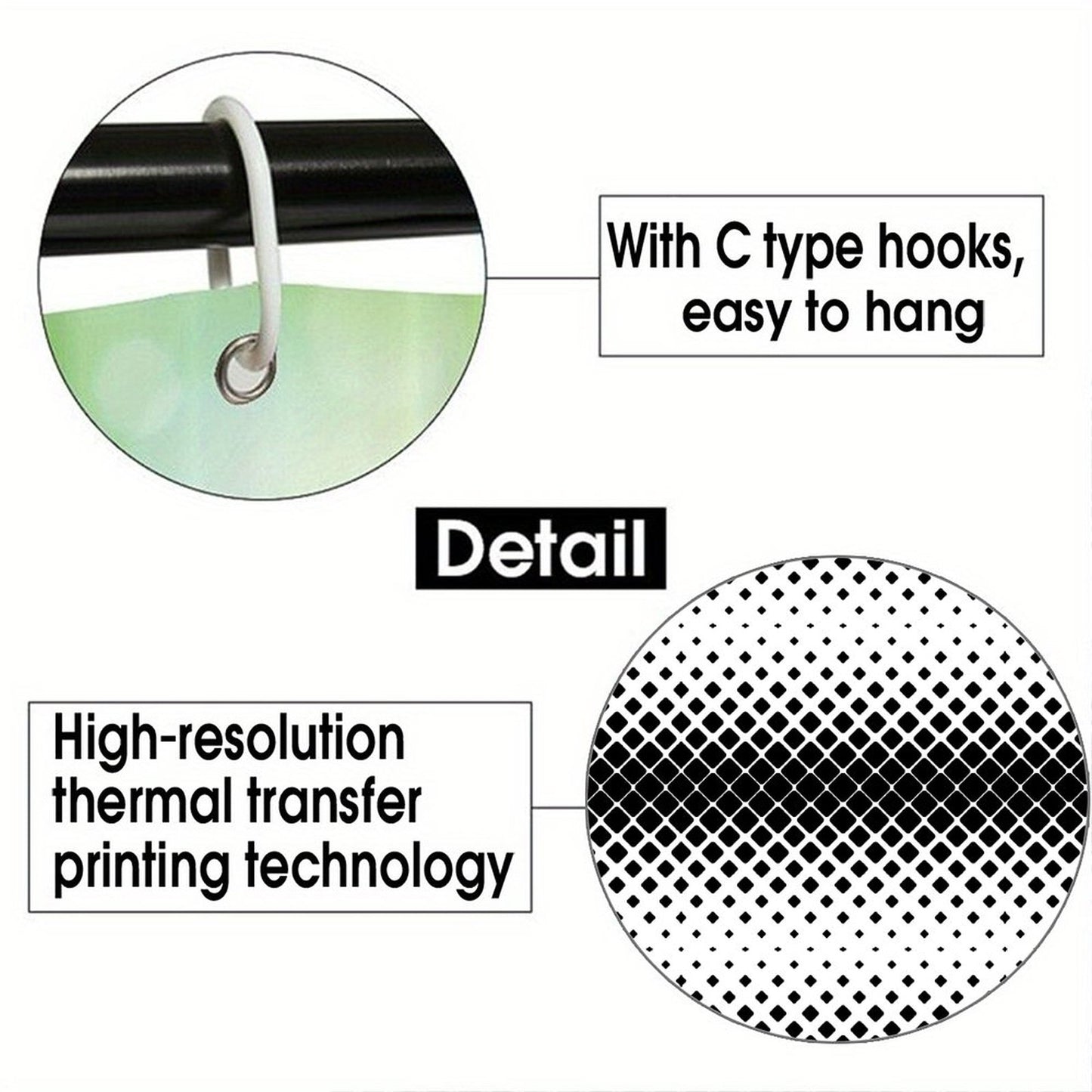 Waterproof Shower Curtain - Black and White