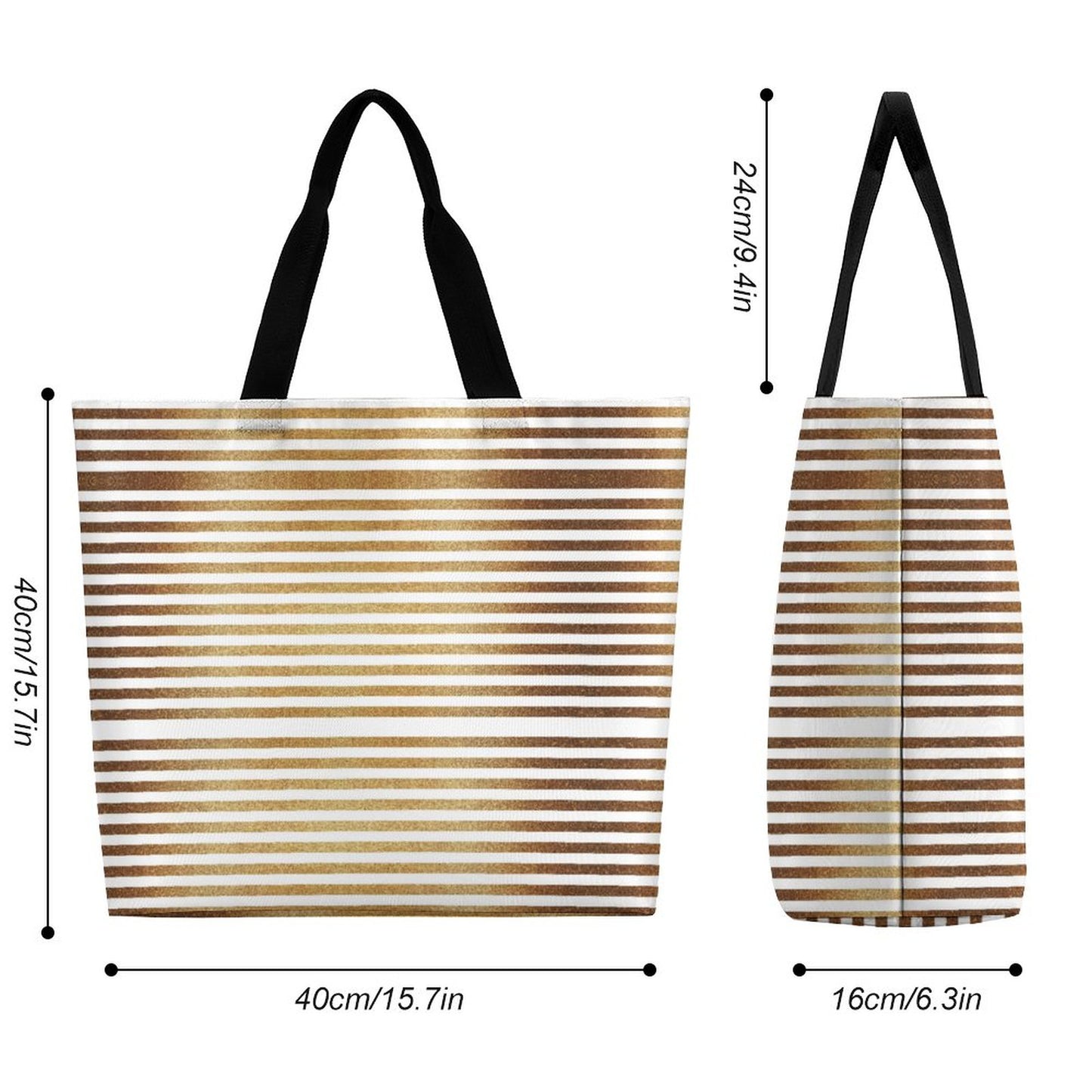 Large One Shoulder Shopping Bag Gold Stripes