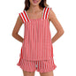 Ruffled Pajama Set - Red Stripes