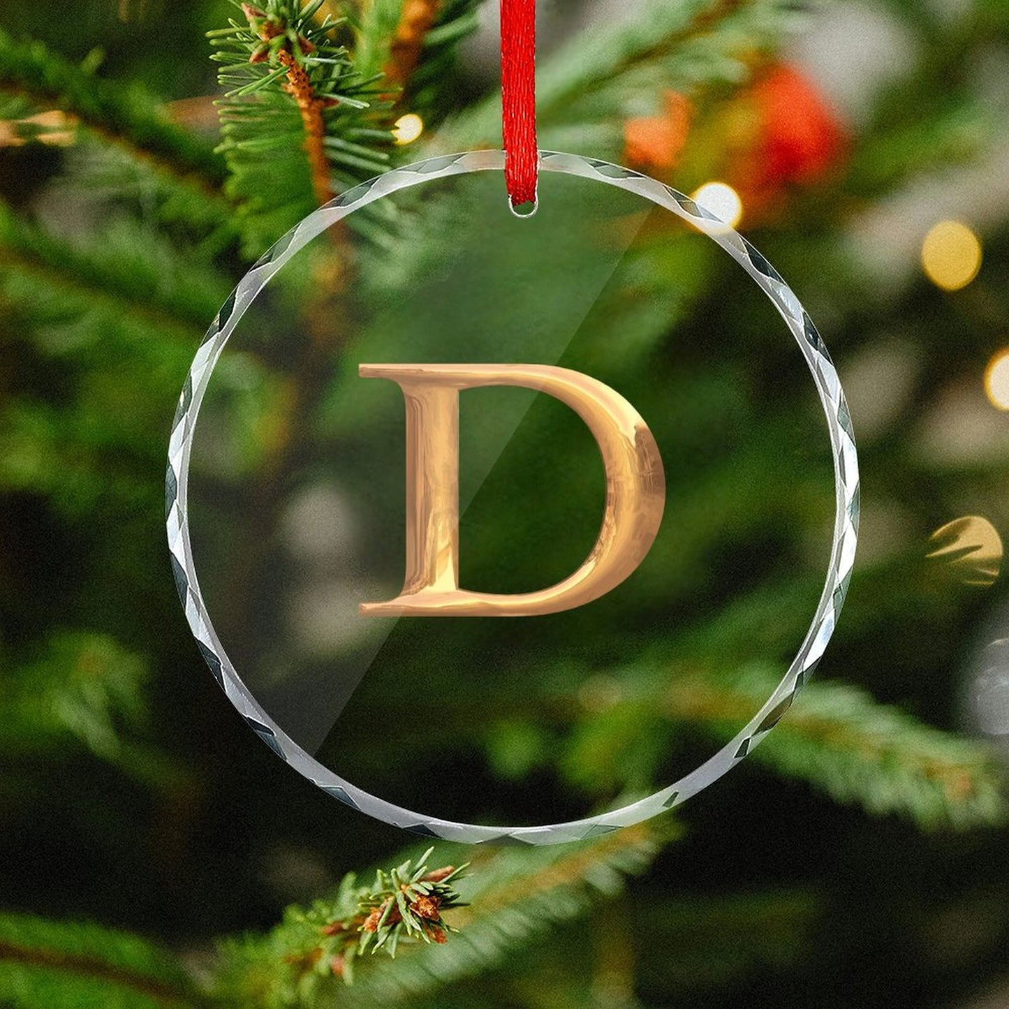 Glass Circular Ornament Pendant - Letter D