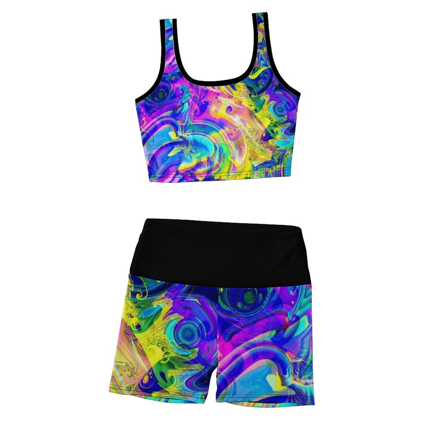 Custom Printed Patterned Ribbed Yoga Sets Multi color