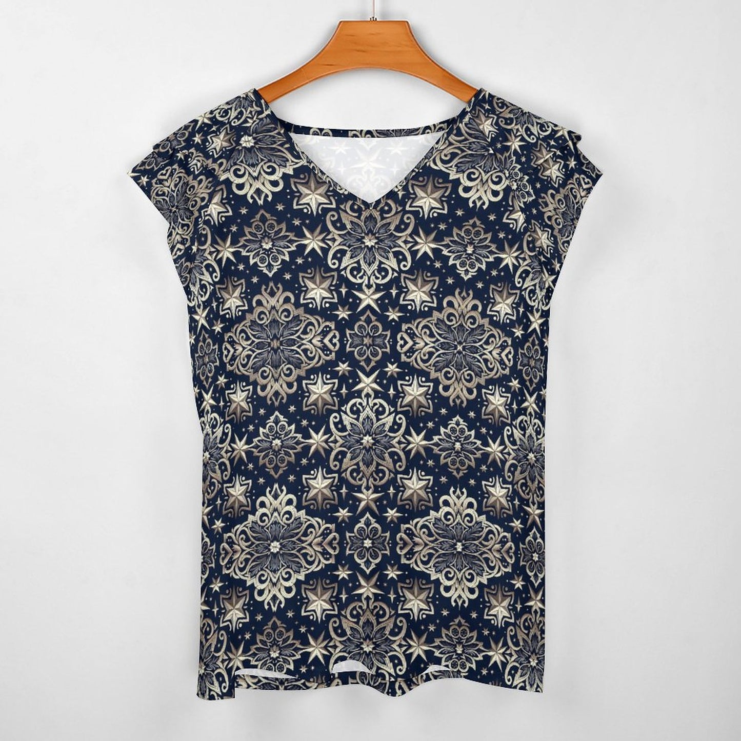 Cooling Polyester Ruffle V-Neck T-Shirt