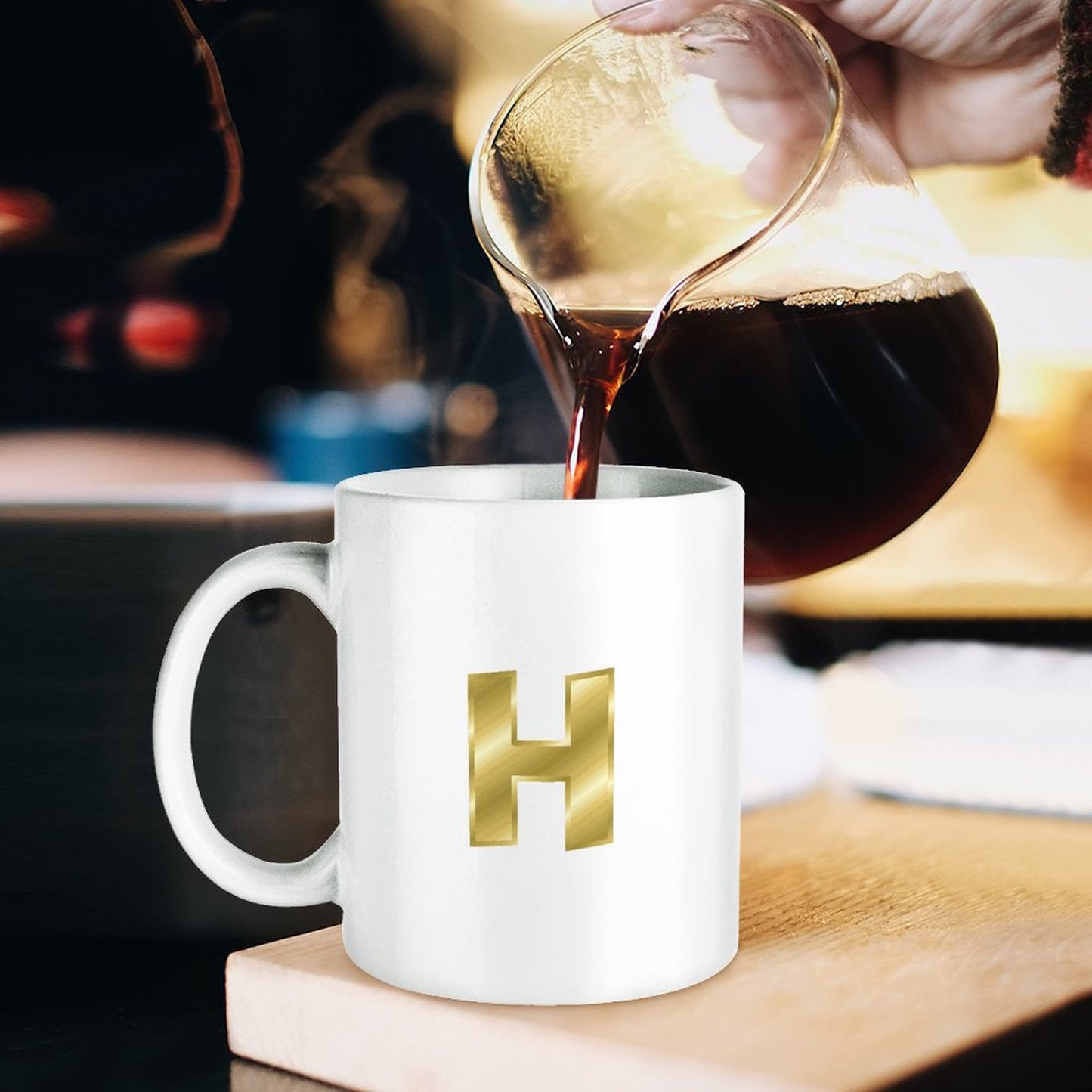 14oz White Ceramic Mug with Handle - Letter H