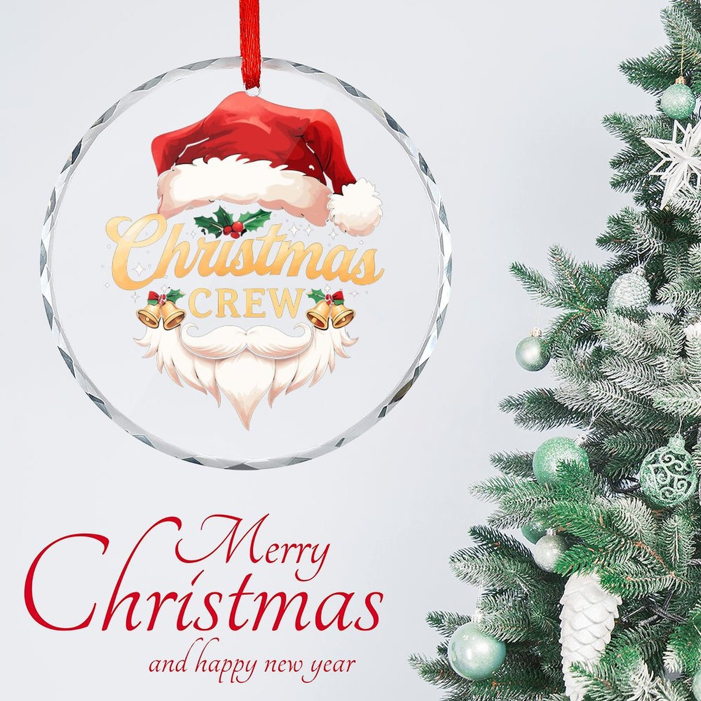 Glass Circular Ornament Pendant Christmas Crew
