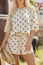 White Exposed Seam Detail Polka Dot Loose Tee Drawstring Shorts Set