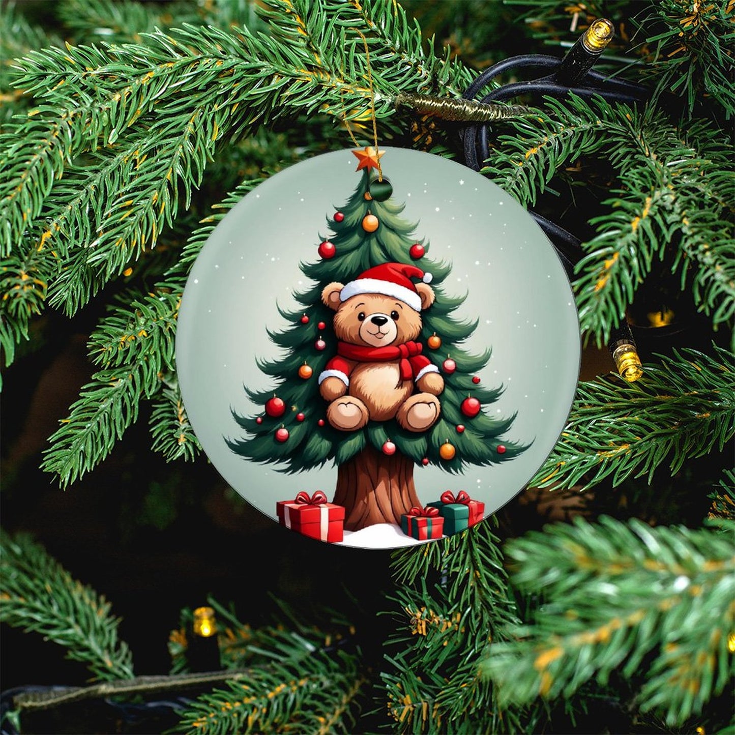 Round Christmas Ceramic Ornament (Glossy Surface)