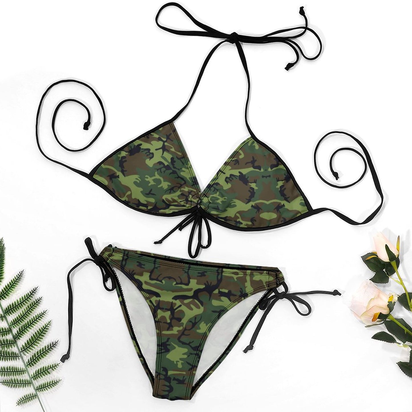 Halter Tie Front Bikini Set Camo
