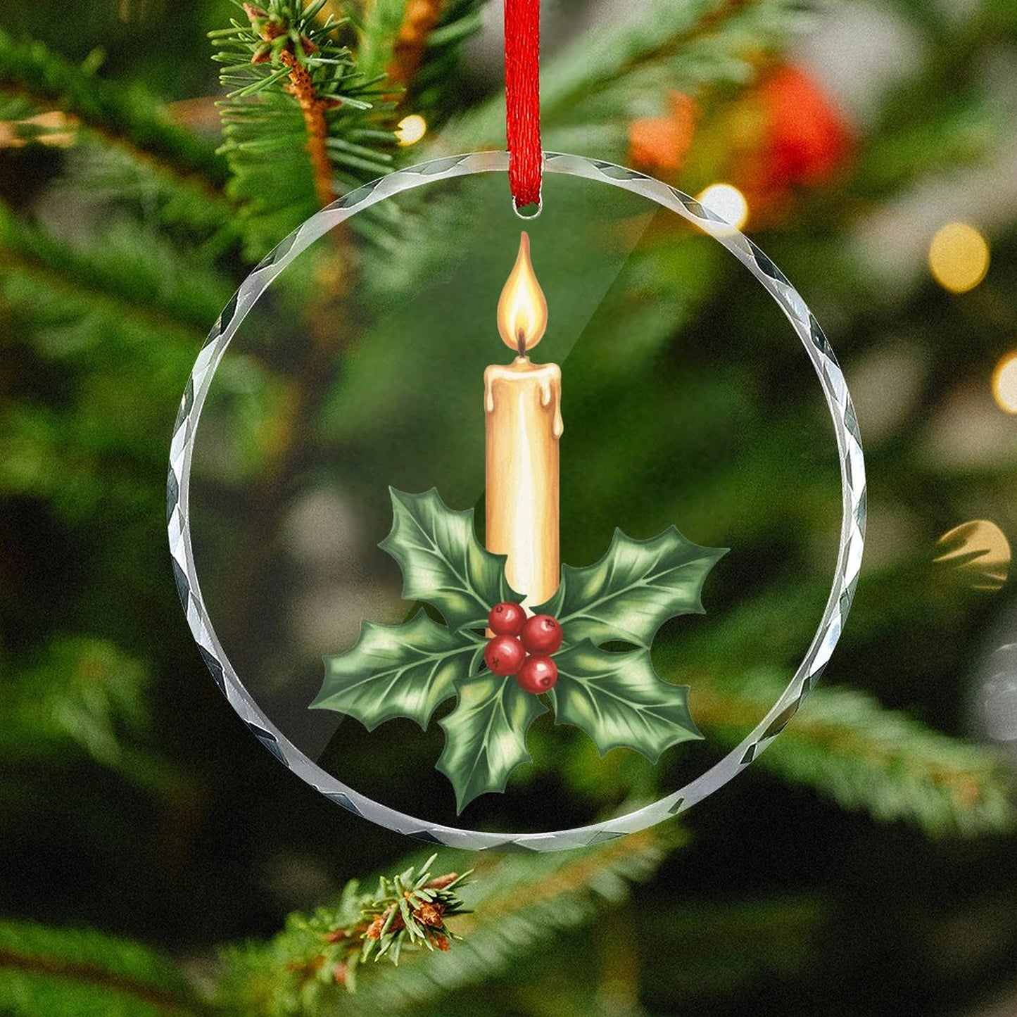 Glass Circular Ornament Pendant - candle