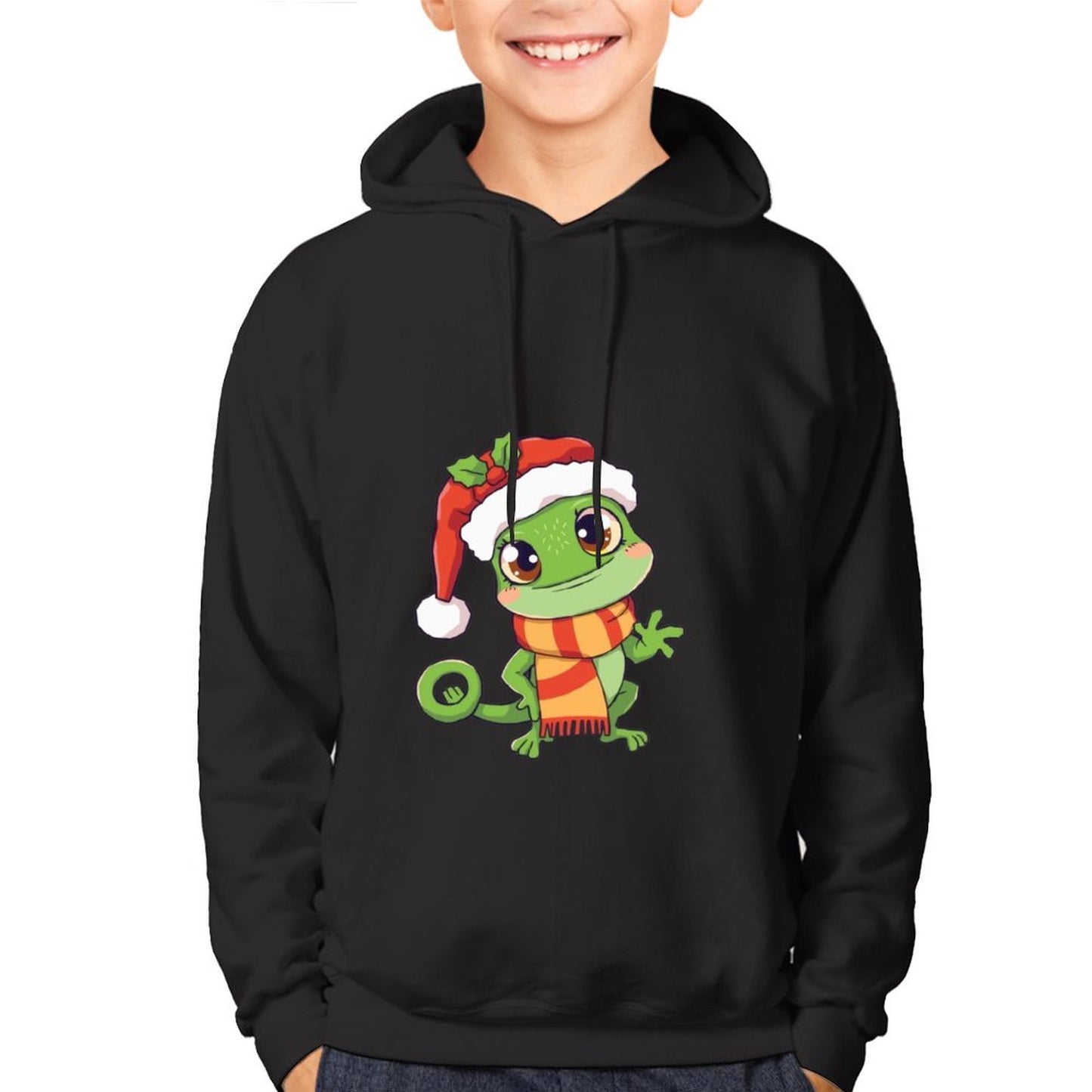 Cotton Children's Hoodie (Front Printing) Holiday Gecko