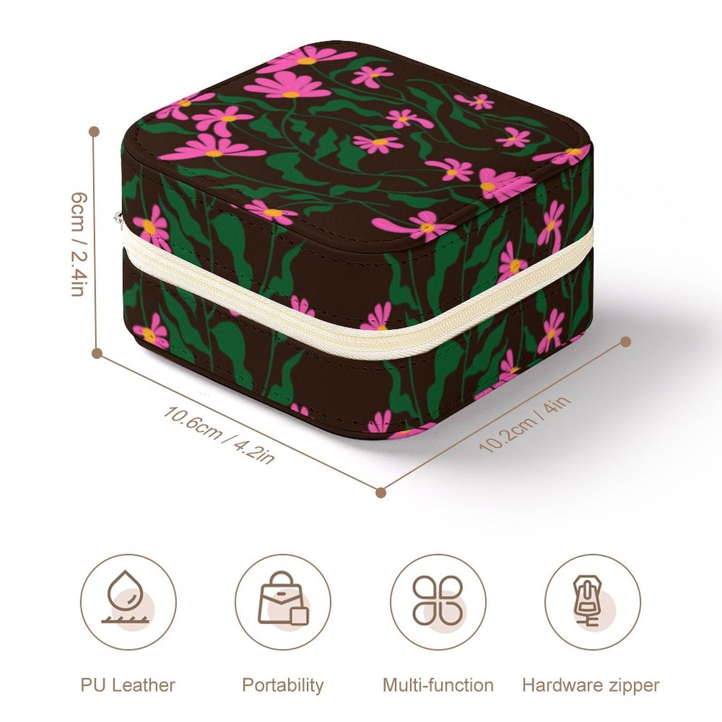 Box Organizer for Jewelry Black with Pink flowers