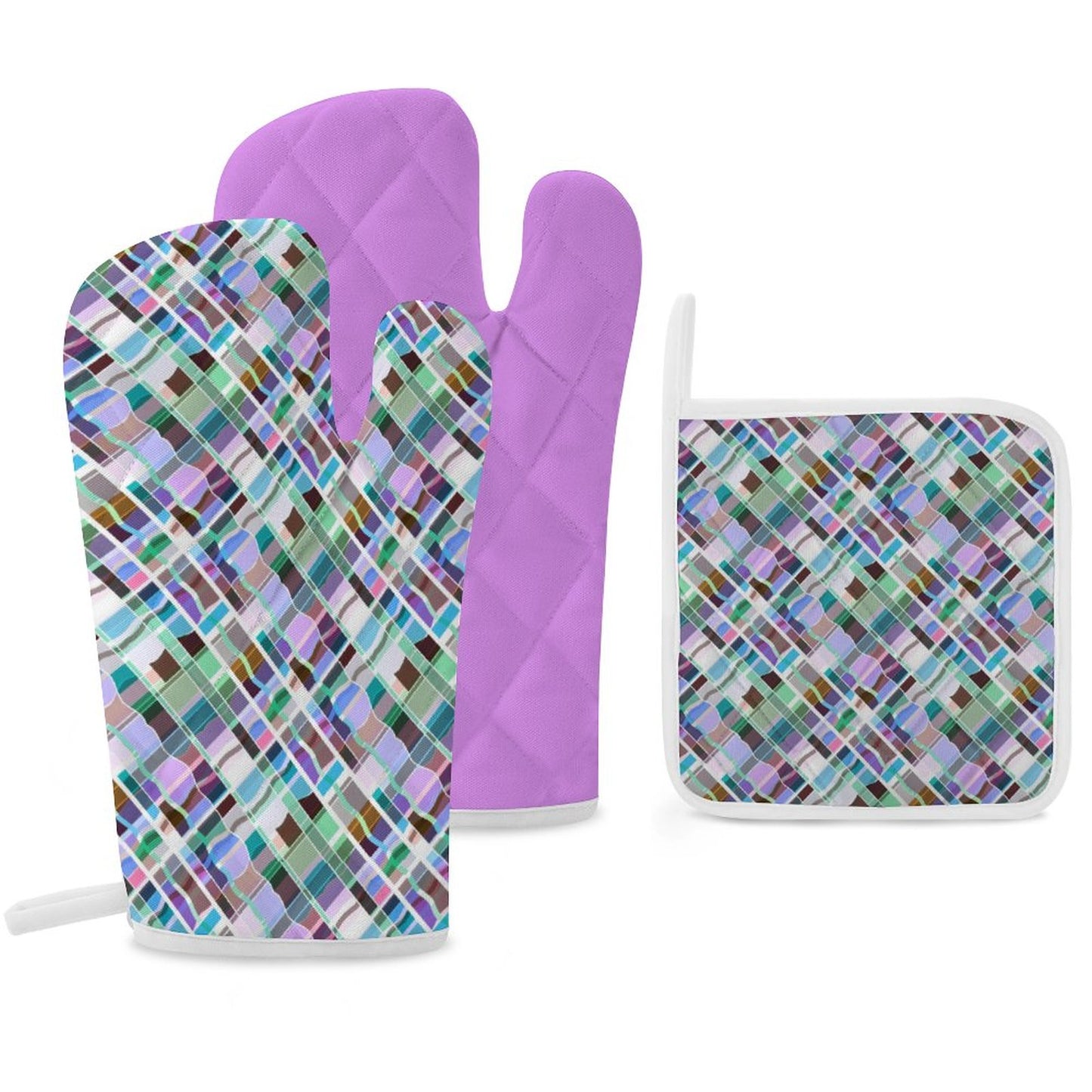 Oven Mitts & Pot Holder Set of 3 Purple Multi color
