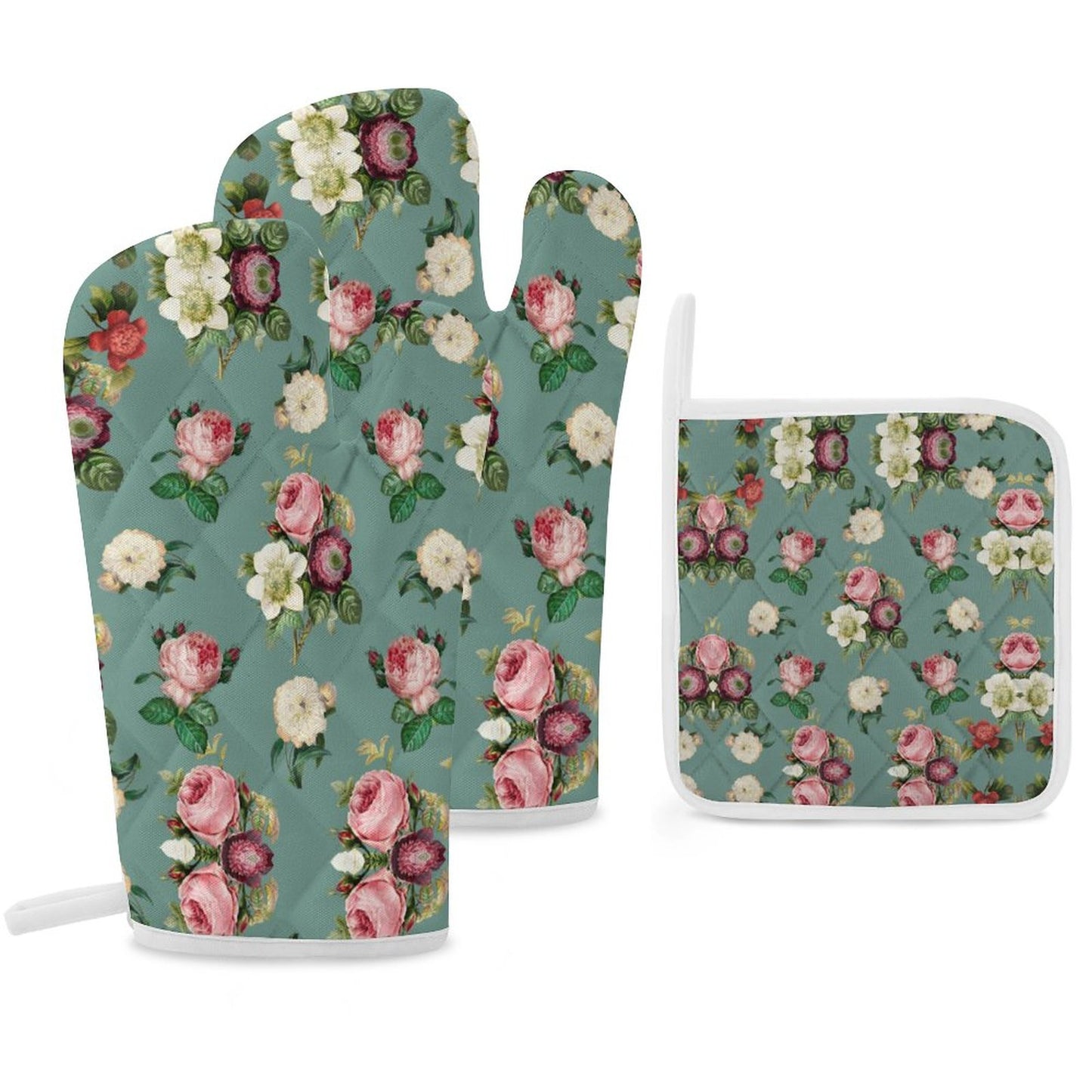 Oven Mitts & Pot Holder Set of 3 Flowers