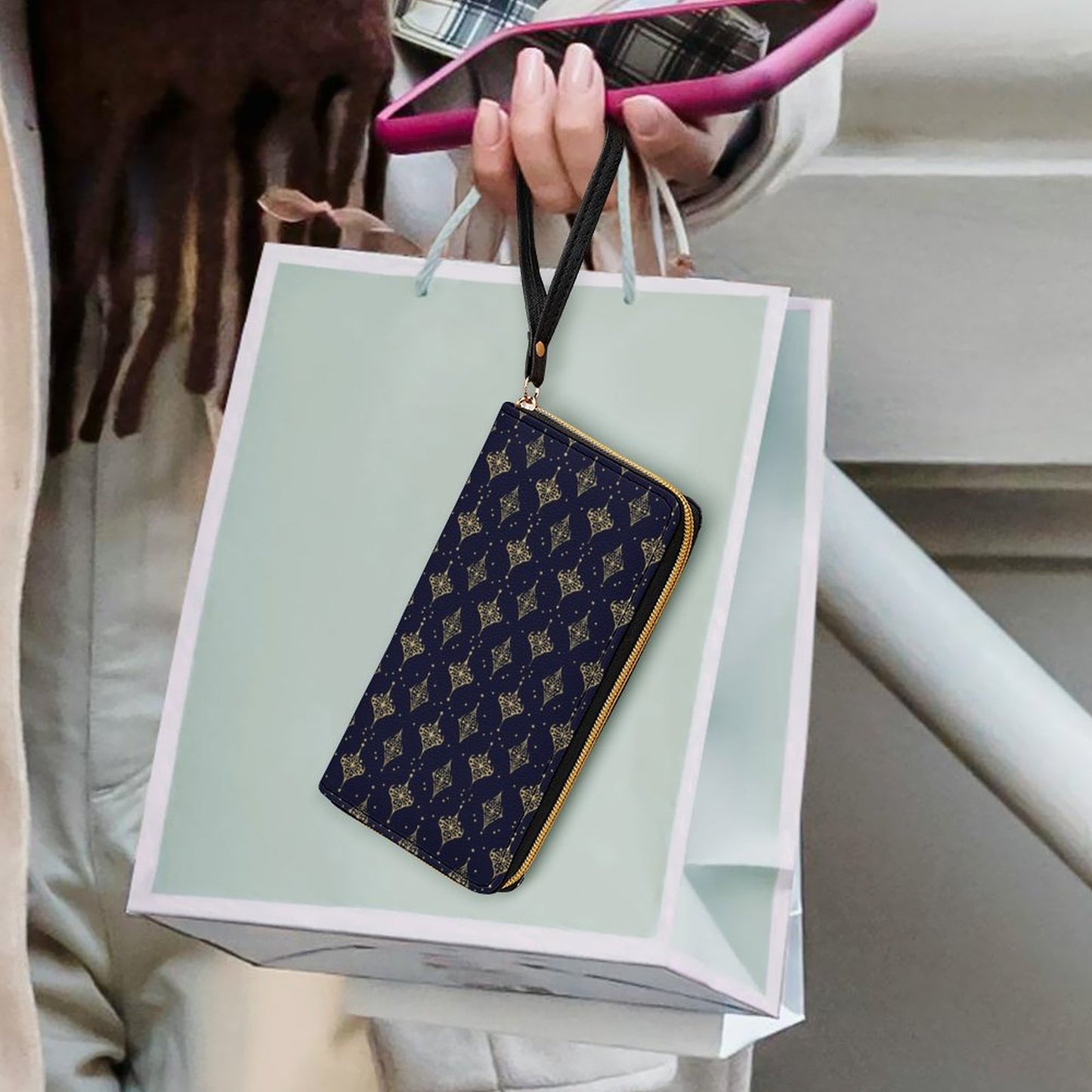 Leather Wallet with Wristlet Strap (2 Pictures on 2 Sides)