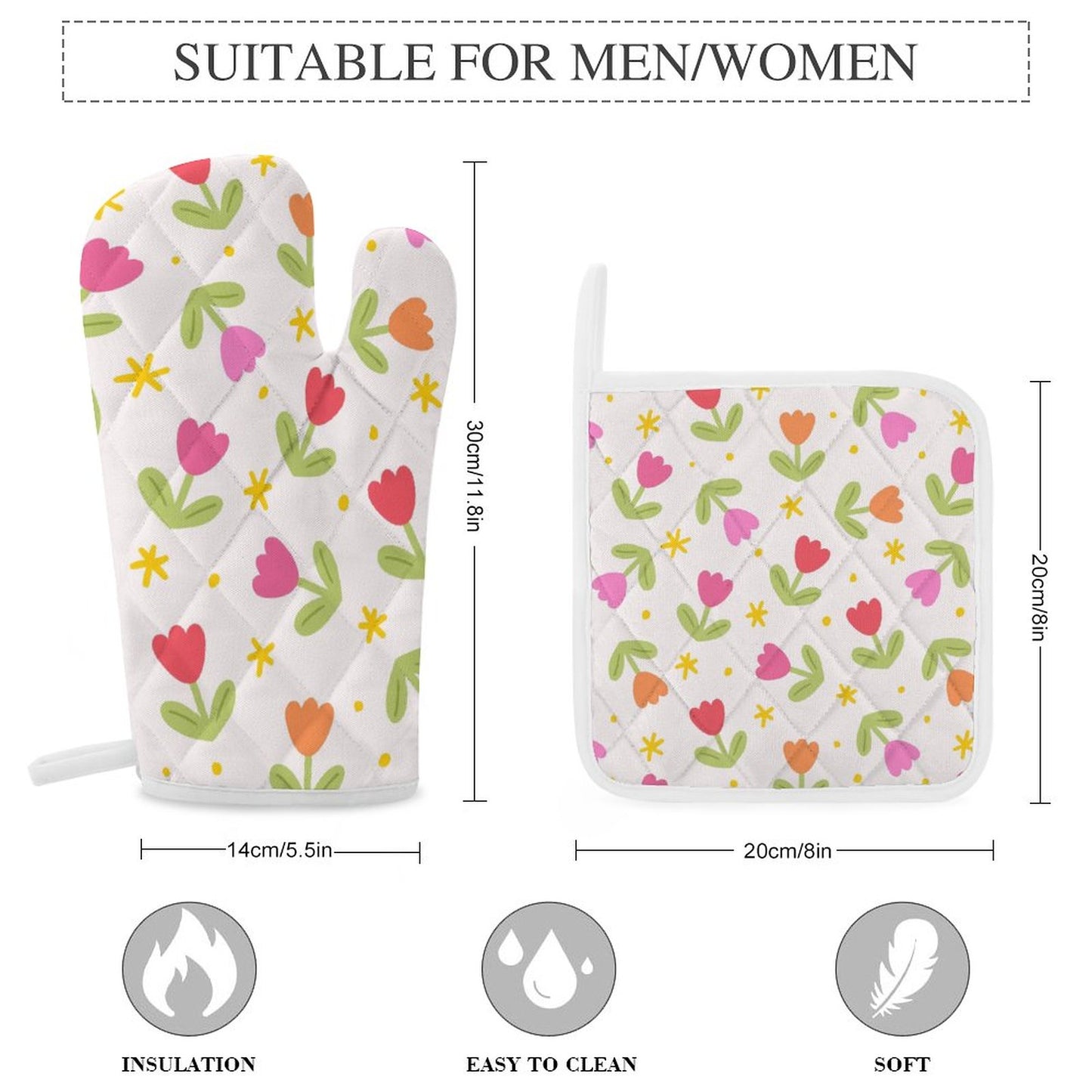 Oven Mitts & Pot Holder Set of 3 Tulips