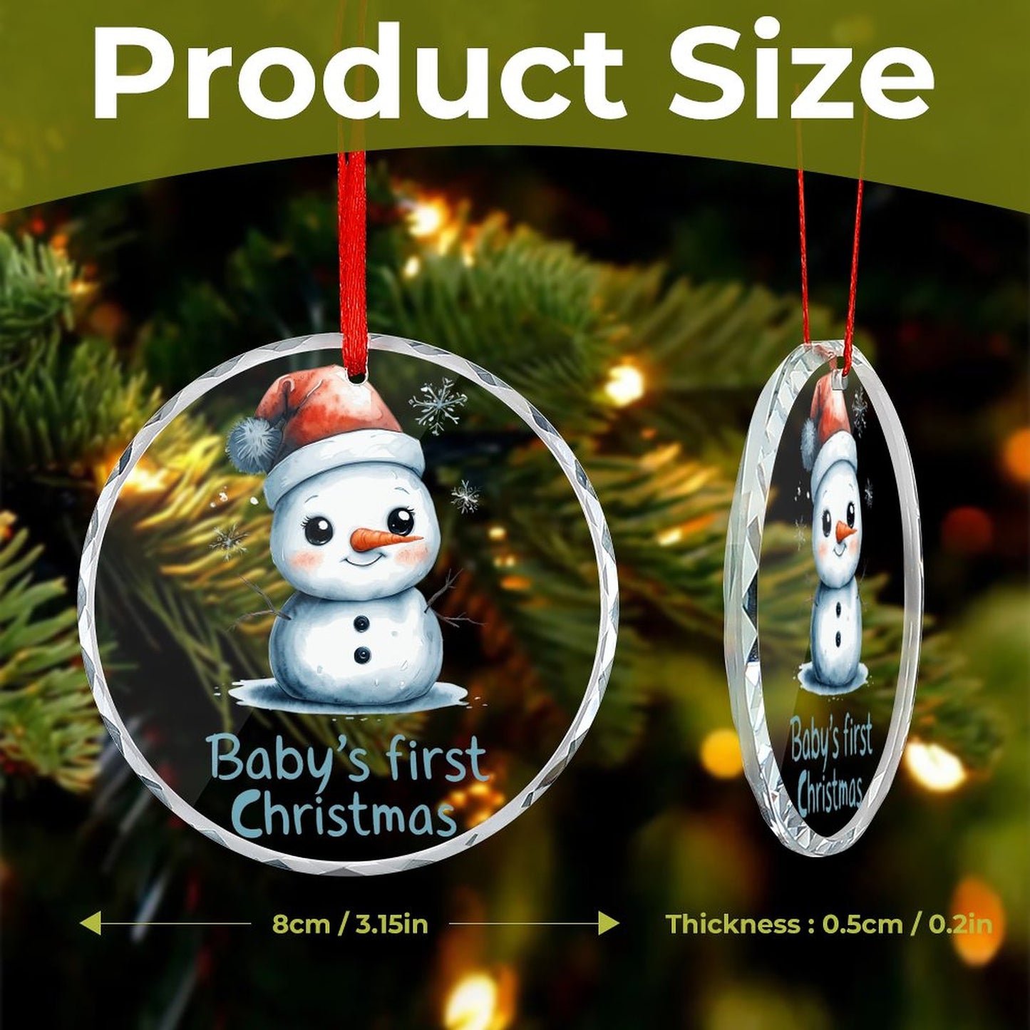 Glass Circular Ornament Pendant - Baby's First Christmas