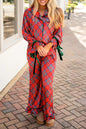 Fiery Red Plaid Satin Pajama Set with Contrast Velvet Ties